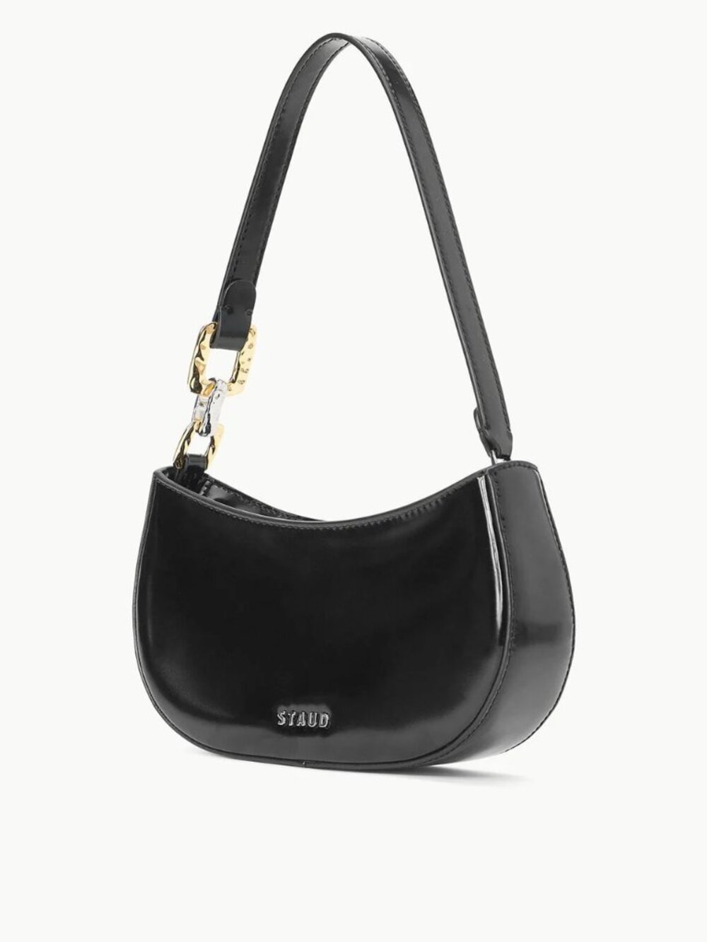 STAUD Brady Shoulder Bag in Black w/ Gold and Silver Hammered Metal Accents, NWT